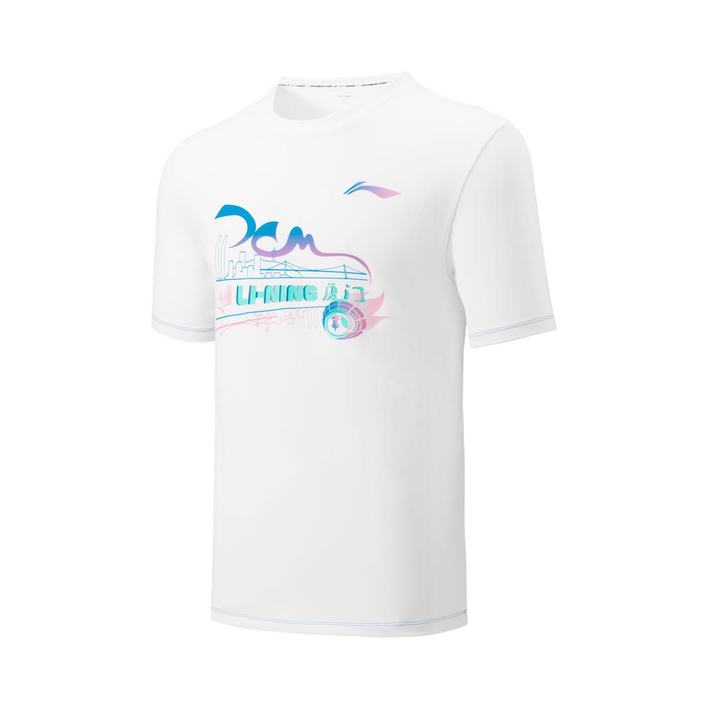 Li Ning Badminton Series Letter Round Neck Comfortable Breathable Versatile Short Sleeve T-Shirt Unisex Tops White AHSVD75-2