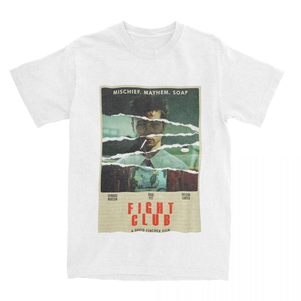 Fight Club Poster T Shirt Apparel for Unisex Women Pure Cotton Casual Classic Movie Tshirt Short Sleeve Clothes Gift Idea