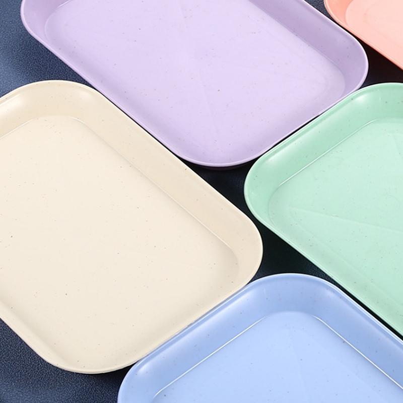 Поднос для хранения пшеничной соломы цвета конфет, тарелка для фруктов, закусок, настольный поднос для хранения всякой всячины, маленькая квадратная пластиковая тарелка, декоративные подносы