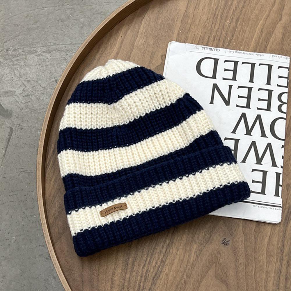 Thick Striped Beanie Hats Korean Warm Bucket Cap Fashion Striped Knitted Hat Unisex