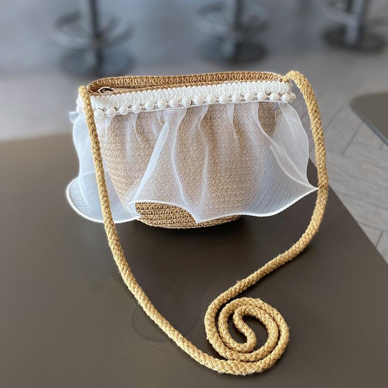 Летняя соломенная шляпа для девочек с жемчужной сеткой - Семейный стиль, Широкие поля, Защита от солнца