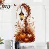 Holiday Glass Door Decals Autumn Pumpkin Street Lamp & Maple Leaves Wall Sticker, Waterproof PVC Fall Harvest Party Decorations Decal, Decorative Peel