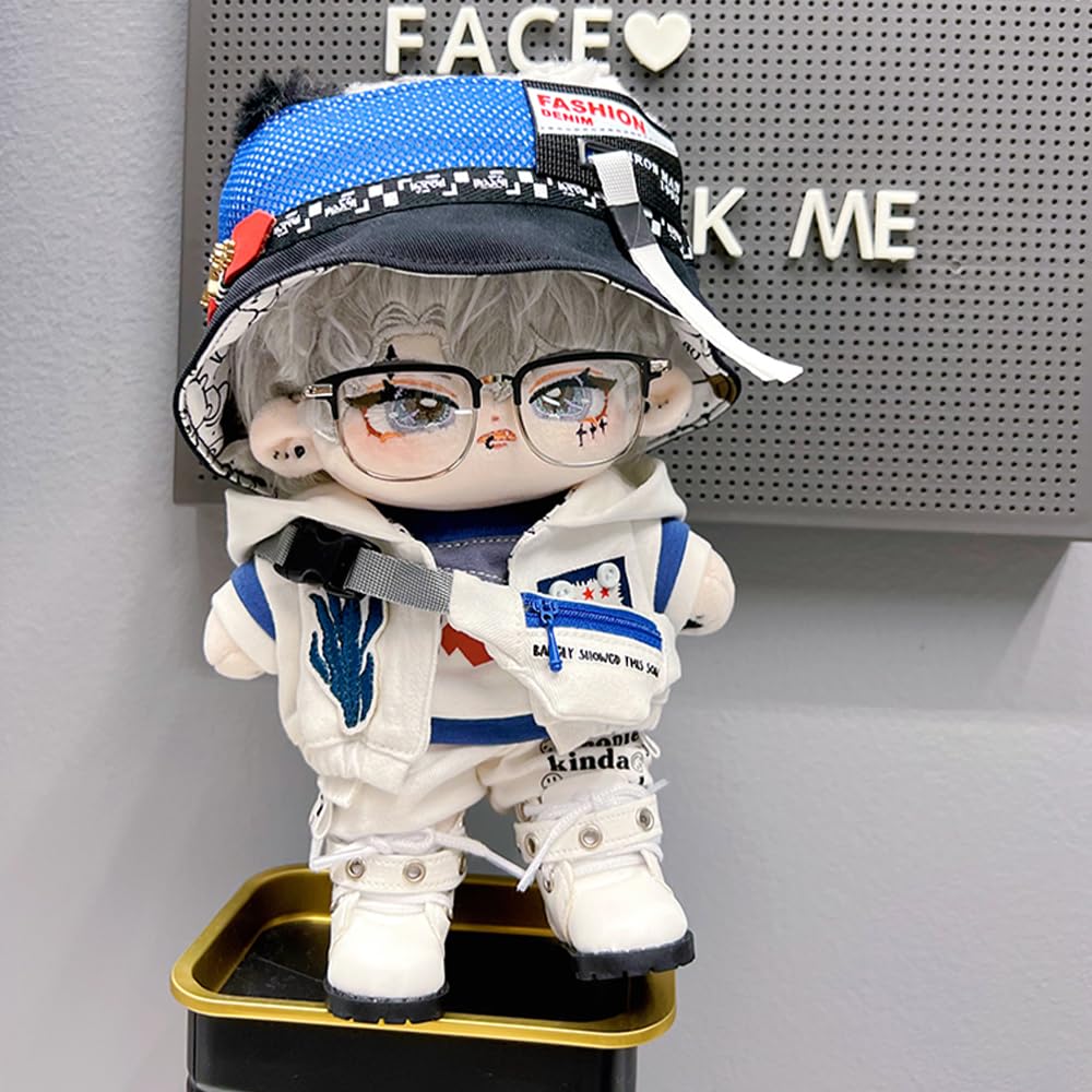 Niannyyhouse 15cm Plush White Shark Outfit Set (Includes Empty Top Hat, T-Shirt, Shorts, Hoodie, Backpack, Cotton Doll, Accessories)