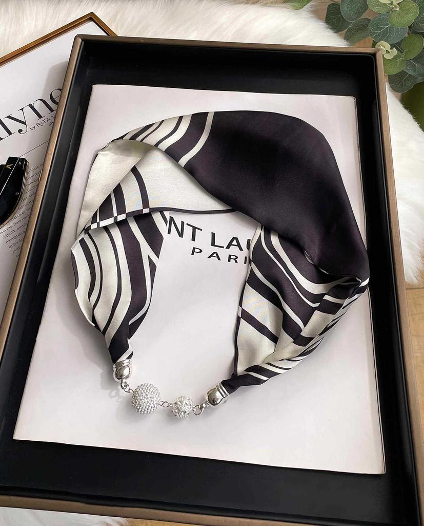 Magnetic silk scarf women's 1116 new scarf autumn and winter high-end neck protection small scarf necklace pearl buckle with shirt