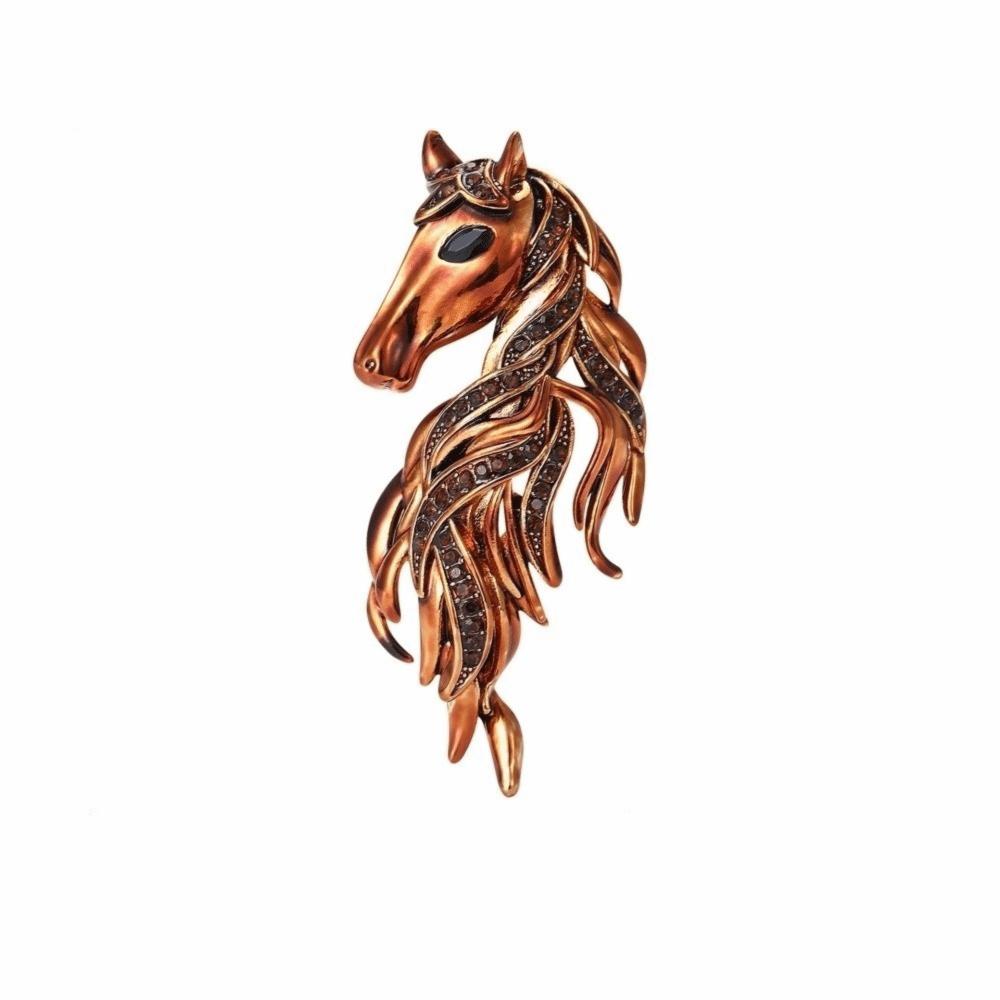 Luxury Horse Head Brooch Rhinestone Dripping Oil Enamel Jewelry Accessories Party