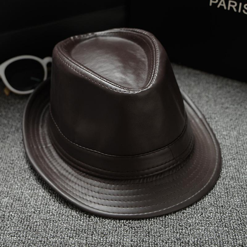 Шляпа Nizi Fabric Solid Color Jazz Hat Pu Leather Panama British Style Sun Hat Men and Women's Sun Hat