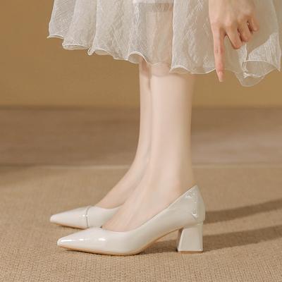 Красивые женские туфли на высоком каблуке, новый темперамент, мягкая кожа, см, не устают ноги, толстый каблук, мелкий вырез, одинарные туфли для женщин