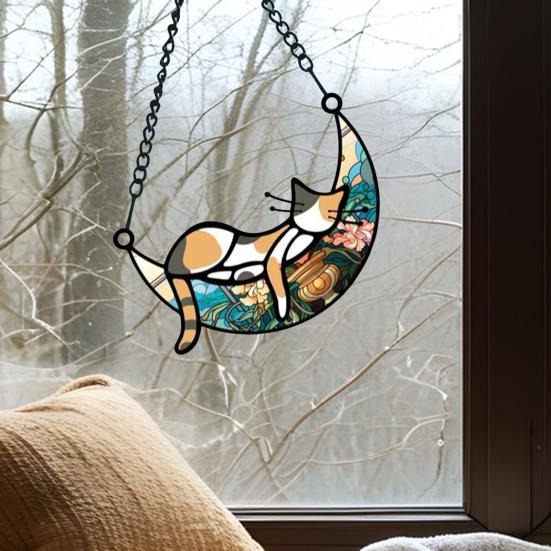 Кошка спит на Луне подвесное украшение на стену гостиной окно подвесной витраж
