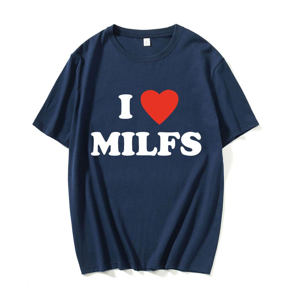 Модные Унисекс Футболки с Принтом I Love MILFS I Heart Hot Moms Мужские Женские Оверсайз Повседневная Футболка Харадзюку Футболка Стритвир