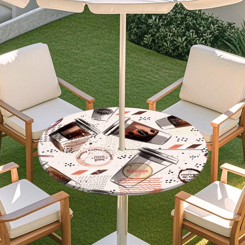 Outdoor Round Table Cover With Umbrella Hole Elastic Hem Waterproof Dustproof Patio Garden Tablecloth Caf Style Decor