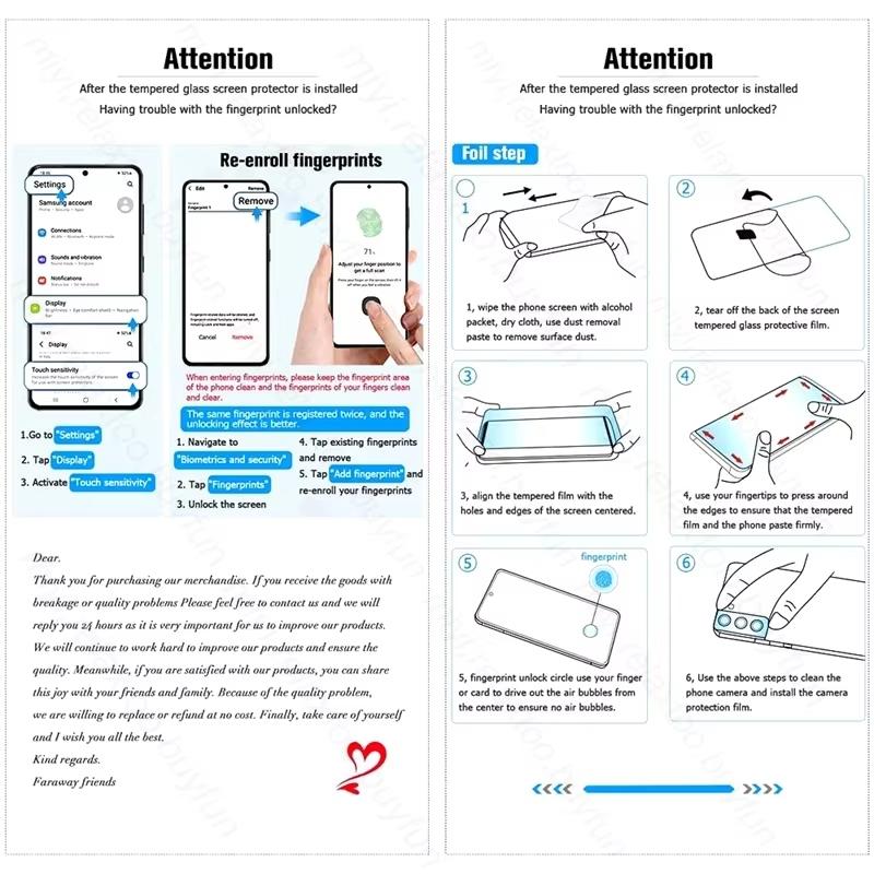 Защитное стекло с полной покрывающей поверхностью, разблокировка по отпечатку пальца, закаленное стекло для Samsung Galaxy S26 S25 S24 S23 S22 S21 S20 Ultra Plus FE Note 20, защитная пленка для экрана