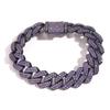 Fashion Hip Hop Jewelry 15mm Wide Black Gun Plated Rhombus Cuban Bracelet Prong Setting Purple CZ Cuban Link Bracelet