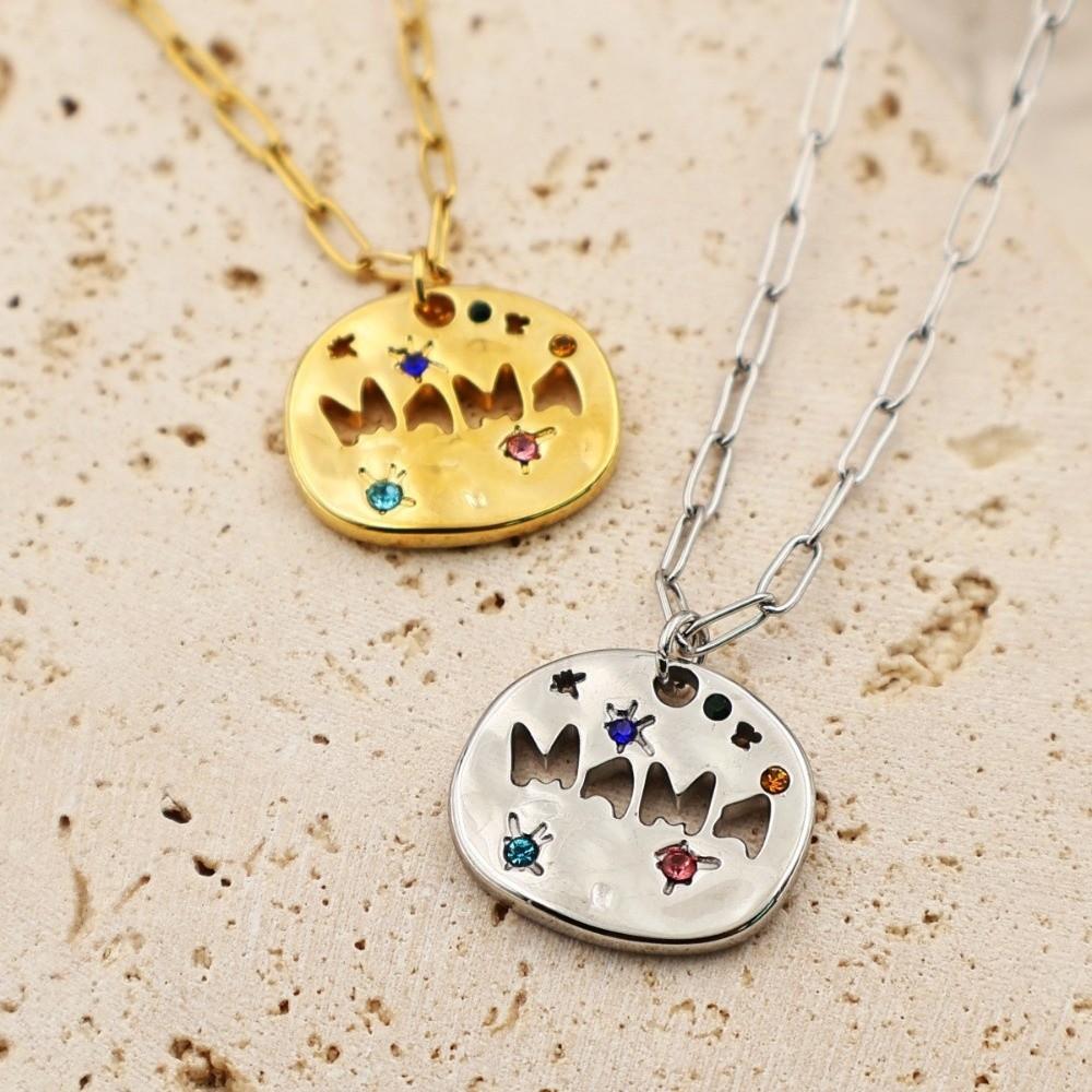 Stainless Steel Guardian Pendant Necklace Colorful Full Zircon Pendant Necklace  For Mom