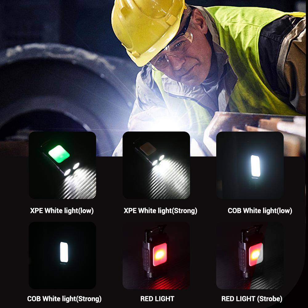 Mini Keychain Light COB Lantern Mutifuction Portable LED Flashlight USB Rechargeable Work Light Outdoor Camping Emergency Torch