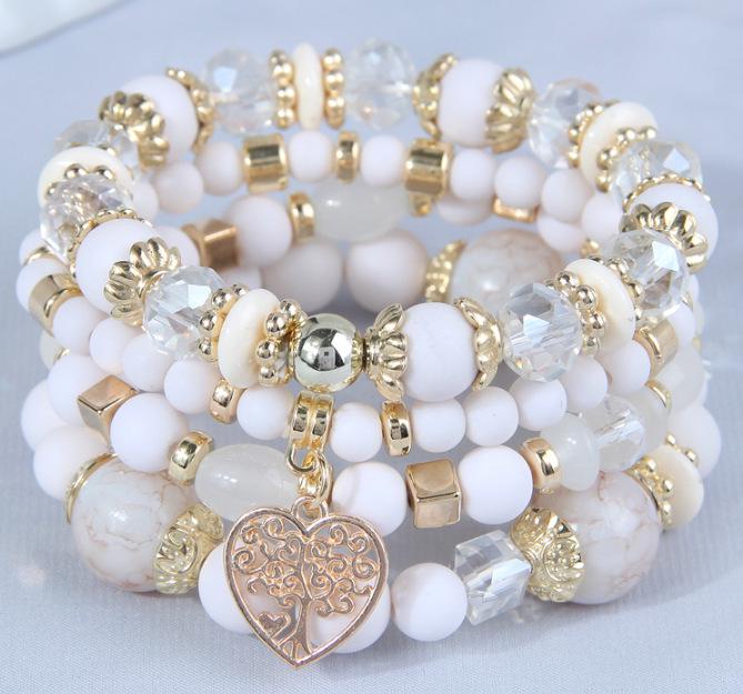 Bohemian Ethnic Multi-Layer Heart Pendant Bead Bracelet