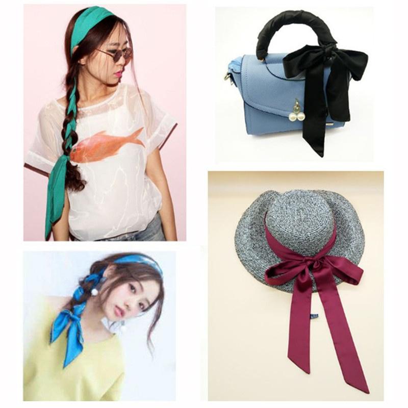 Beauty Women Skinny Scarf Stain Solid Tie Real Silk Long Scarf