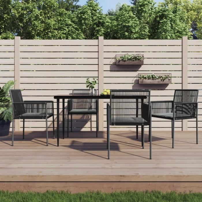 VidaXL Garden Dining Set Cushions 5 Pcs Black Rattan and Steel 3187067