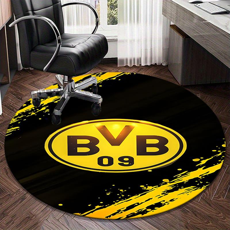 1 шт. круглый ковер Дизайн с футбольным мячом Bvb Напечатанный круглый ковер для зоны, Ковер для домашнего офиса, Круглый коврик под стул, Декоративный ковер Подарки для фанатов Рождественский подарок