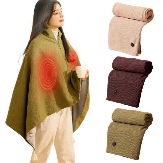 Heating Shawl USB Powered Heating Scarf with 3 Temperature Settings Zippered Winter Warm Wrap Portable Heated Blanket for Travel Flights Road Trips