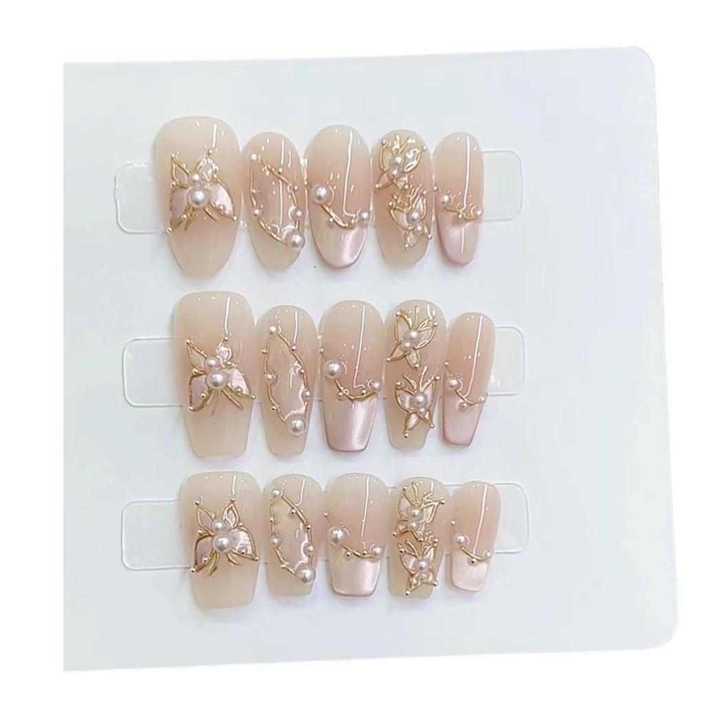 Pure Handmade Phototherapy Wear Manicure Cat Eye Pearl Butterfly Dream Reusable Patch