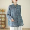 Spring Vintage Ladies Floral Printed Blouse Literary Loose Cotton Linen Blouse Long Sleeve Shirt Top for Women
