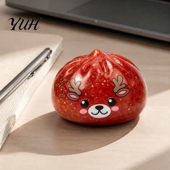 Office Relaxation Tools Christmas Dumpling Squeeze Toy with Steamer, Stress Relief Steamed Bun Stocking Stuffers Toy, Cartoon Snowman Reindeer
