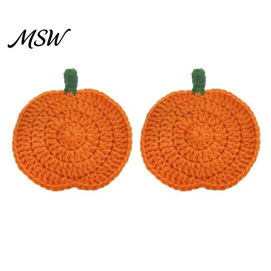 Festive Dining Table Decor Handmade Crochet Pumpkin Coasters, Soft Polyester Coffee Mats, Farmhouse Settings Autumn Themed Accessories for Kitchen