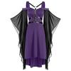 Women Plus Size Cool Solid Gothic  Lace Insert Butterfly Sleeve Dress