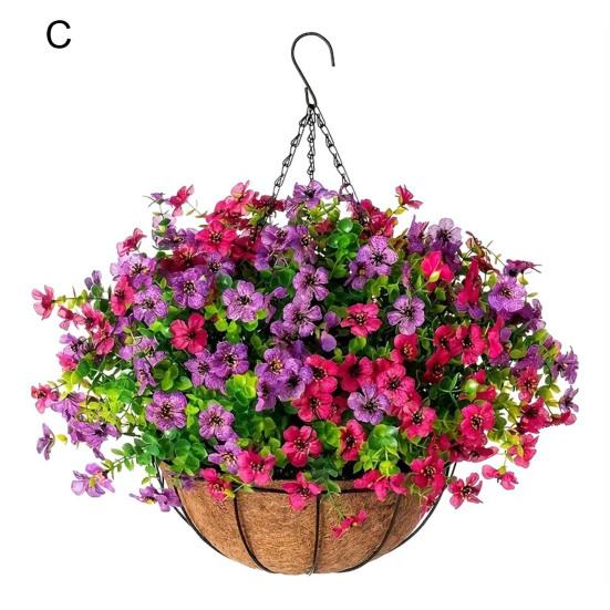 Искусственные висячие цветы с корзиной Искусственные шелковые цветы на кокосовой подкладке Корзина Искусственная висячая фиолетовая петуния для весеннего садового крыльца