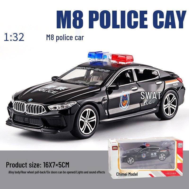 1:32 Игрушечная полицейская машинка из сплава с инерционным механизмом, со светом и звуком – Шесть открывающихся дверей для детей