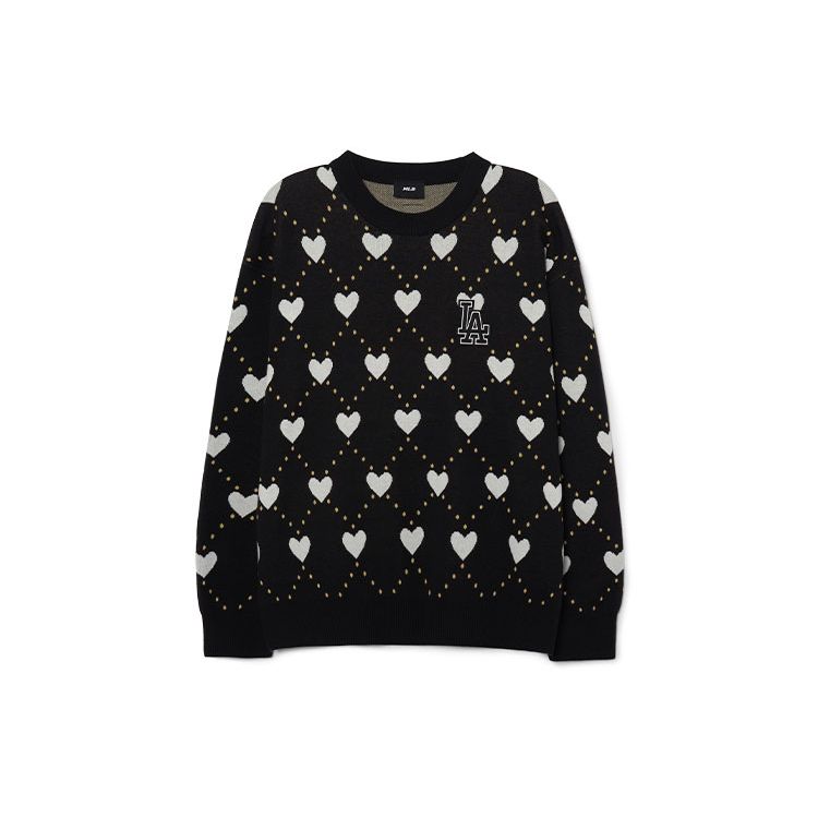 MLB Los Angeles Dodgers Heart Jacquard Letter Embroidery Loose Pullover Sweater Unisex sweater Black 3AKPH0131-07BKS