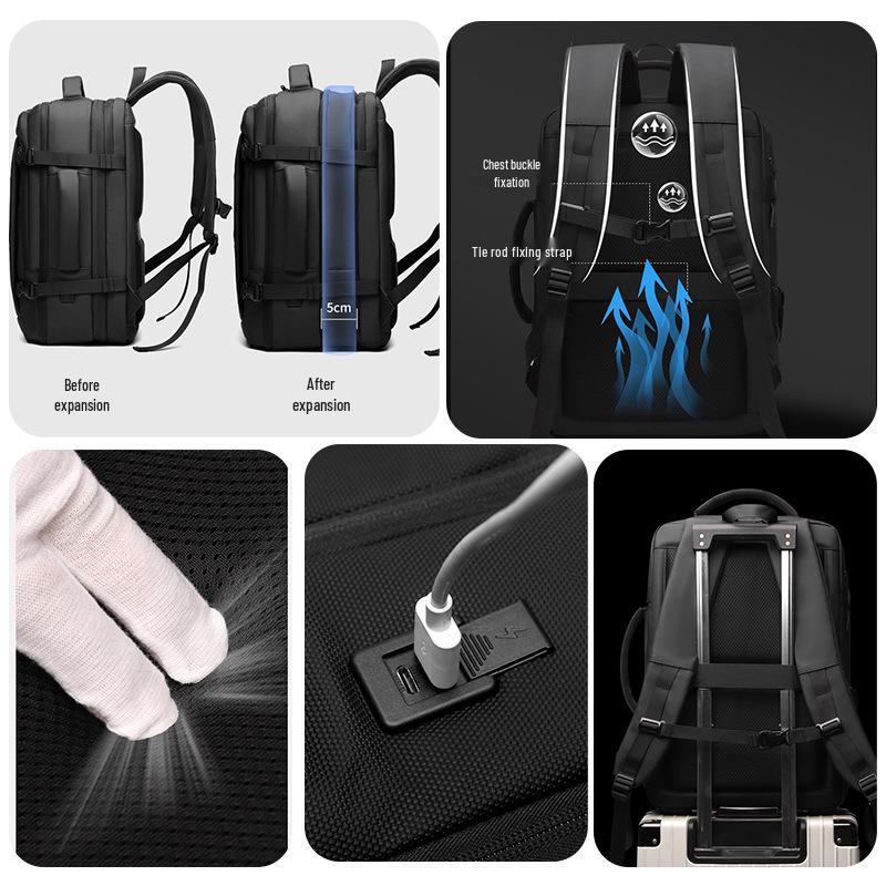 Мужской расширяемый рюкзак для ноутбука для деловых поездок - Большая вместимость, ручная кладь для офиса и путешествий.