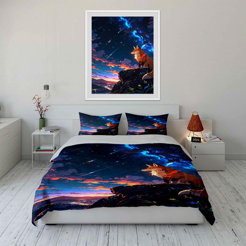Fox and starry sky. Bedding sets Duvet cover sets Duvet covers Pillowcases(1*Duvet Cover 2*Pillowcases without duvet insert)