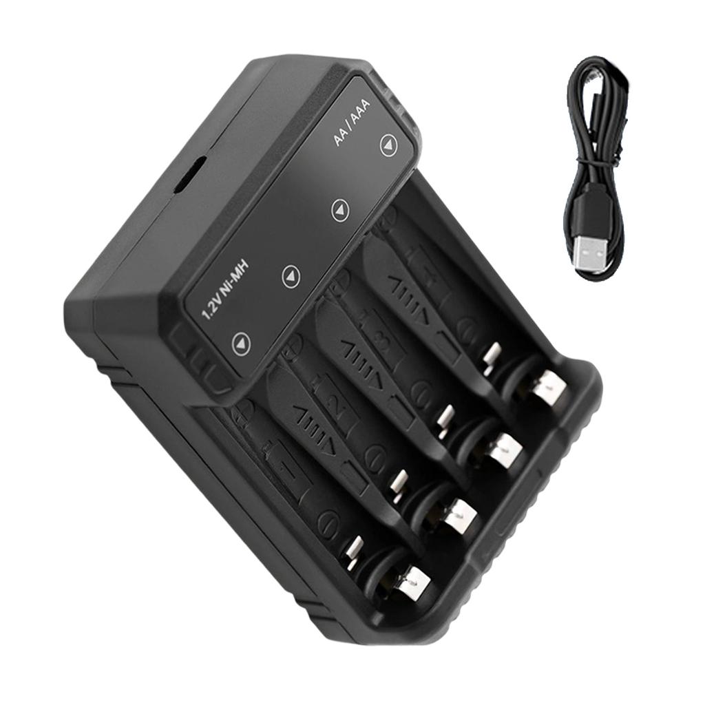 4-слотное USB-C зарядное устройство для аккумуляторов AA/3A, интеллектуальное распознавание, с функциями мультизащиты