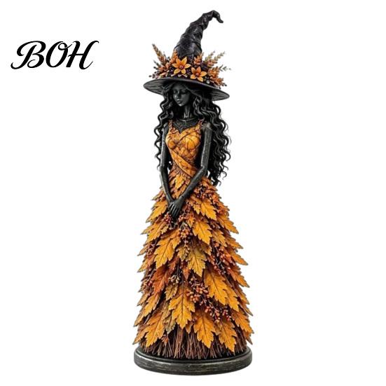 Harvest Party Supplies Autumn Witch Figurine Statue, Resin Halloween Fall Tabletop Decor, Table Decoration Shelf Ornament for Mantel Fireplace
