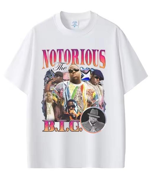 Графическая футболка рэпера The Notorious B.I.G. Футболки с принтом Biggie Smalls Унисекс Хип-хоп Модные футболки Мужские Хлопковые Оверсайз Футболки