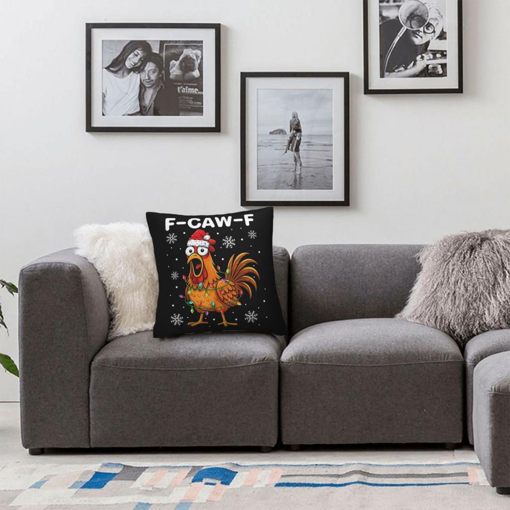 Christmas F-Caw-F Chicken Pillowcase Printed Polyester Cushion Cover Decorative Pillow Case Cover Home Zippered 18''