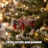 Durable Hanging Collection Acrylic Goat Christmas Tree Pendant, Decorative Ornament with Xmas Pendant Rhinestone, Golden Cord for New Year Party