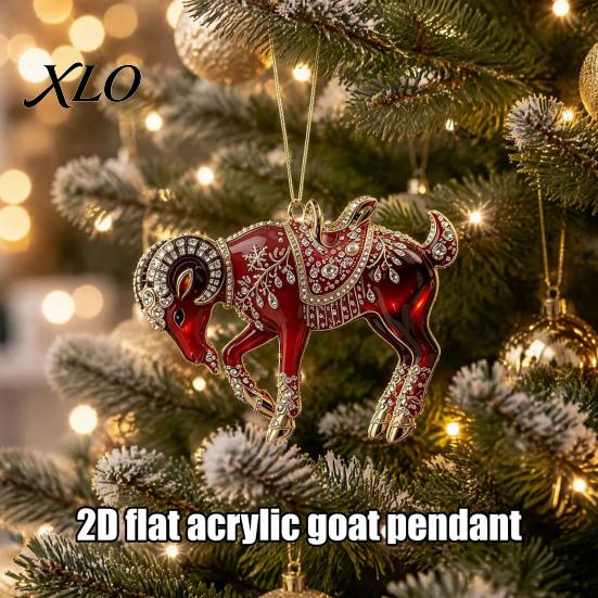 Durable Hanging Collection Acrylic Goat Christmas Tree Pendant, Decorative Ornament with Xmas Pendant Rhinestone, Golden Cord for New Year Party
