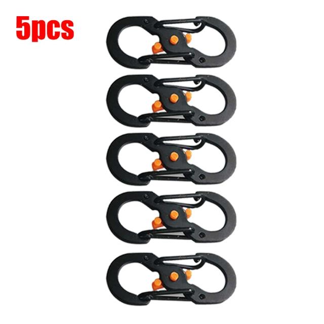 5Pcs Outdoor Camping S Type Carabiner With Lock Mini Keychain Hook Anti-Theft