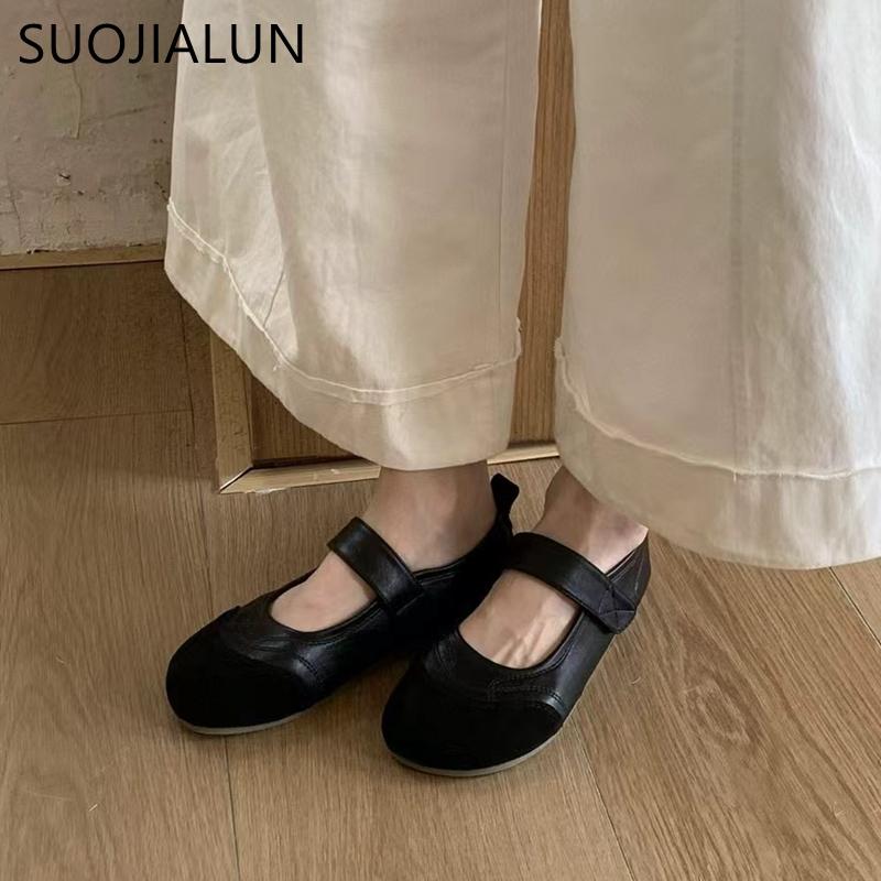 Мода SUOJIALUN 2025 Новый Бренд Женская Обувь на Плоской Подошве Мода Микс Цвета Женская Элегантная Обувь Мэри Джейн Мягкий Плоский Каблук Улица Платье Одинарный Ш