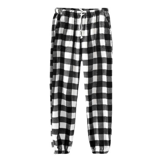 Winter Pajama Pants Thick Plush Elastic Waist Plaid Print Loose Keep Warm Leg-Binding Design Unisex Homewear Trousers Solid Color Lounge Bottoms