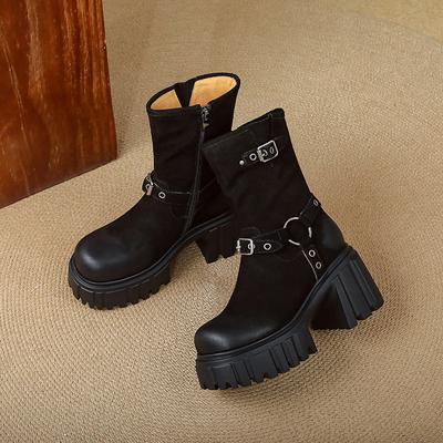 Женские ботинки Мартин из матовой кожи в стиле ретро на полированной толстой подошве, новинка осени и зимы 2025 года, водонепроницаемые короткие ботинки на толстом каблуке для w