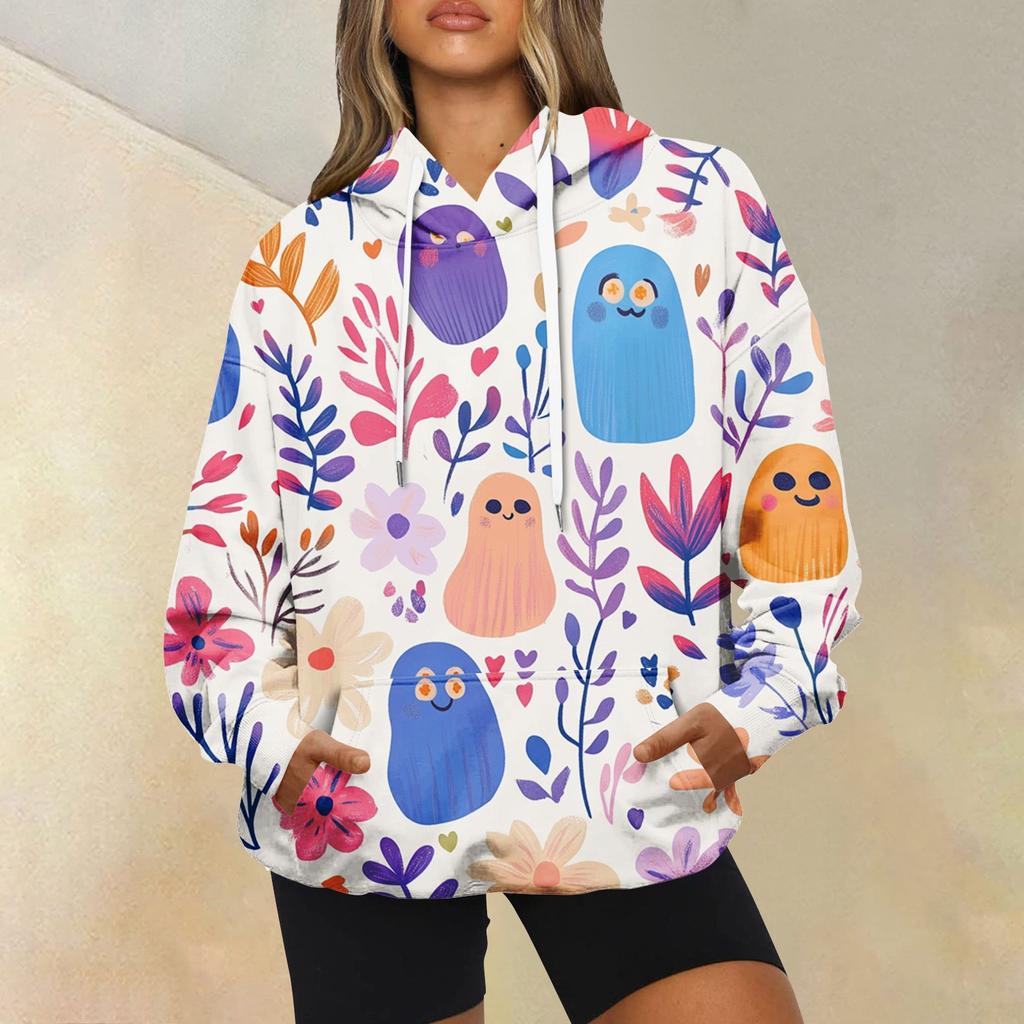 Women's Fashion Casual Long Sleeve Hooded Printed Sweatshirt