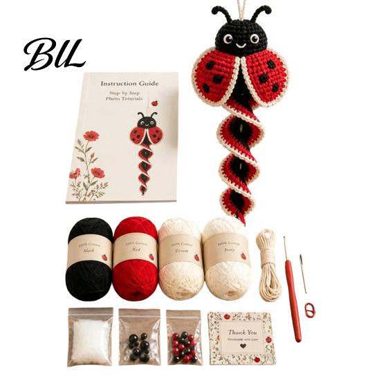 DIY Animal Ornament Craft Crochet Garden Spiral Hanging Kit, Beginner Friendly Swing Crafting Leisure Time Activity Butterfly Ladybug Hummingbird