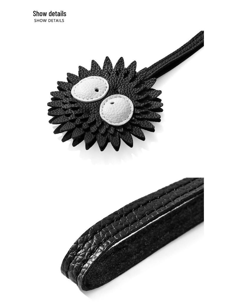 SP-103 Black Coal Ball Pendant Lanyard - Cute PU Leather Keychain Accessory