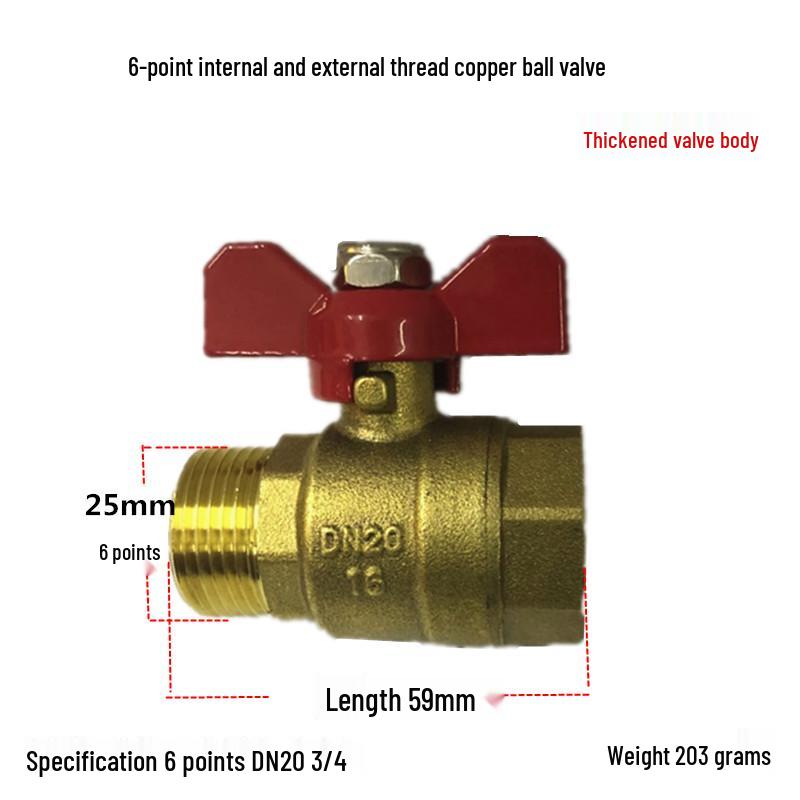 Copper Ball Valve with Butterfly Handle, Dual Thread, Pneumatic Water Valve, Sizes: 1/2", 3/4", 1" (DN8)
