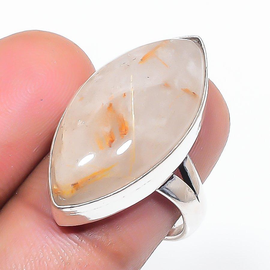 Golden Rutile Gemstone 925 Sterling Silver Jewelry Ring Size 6