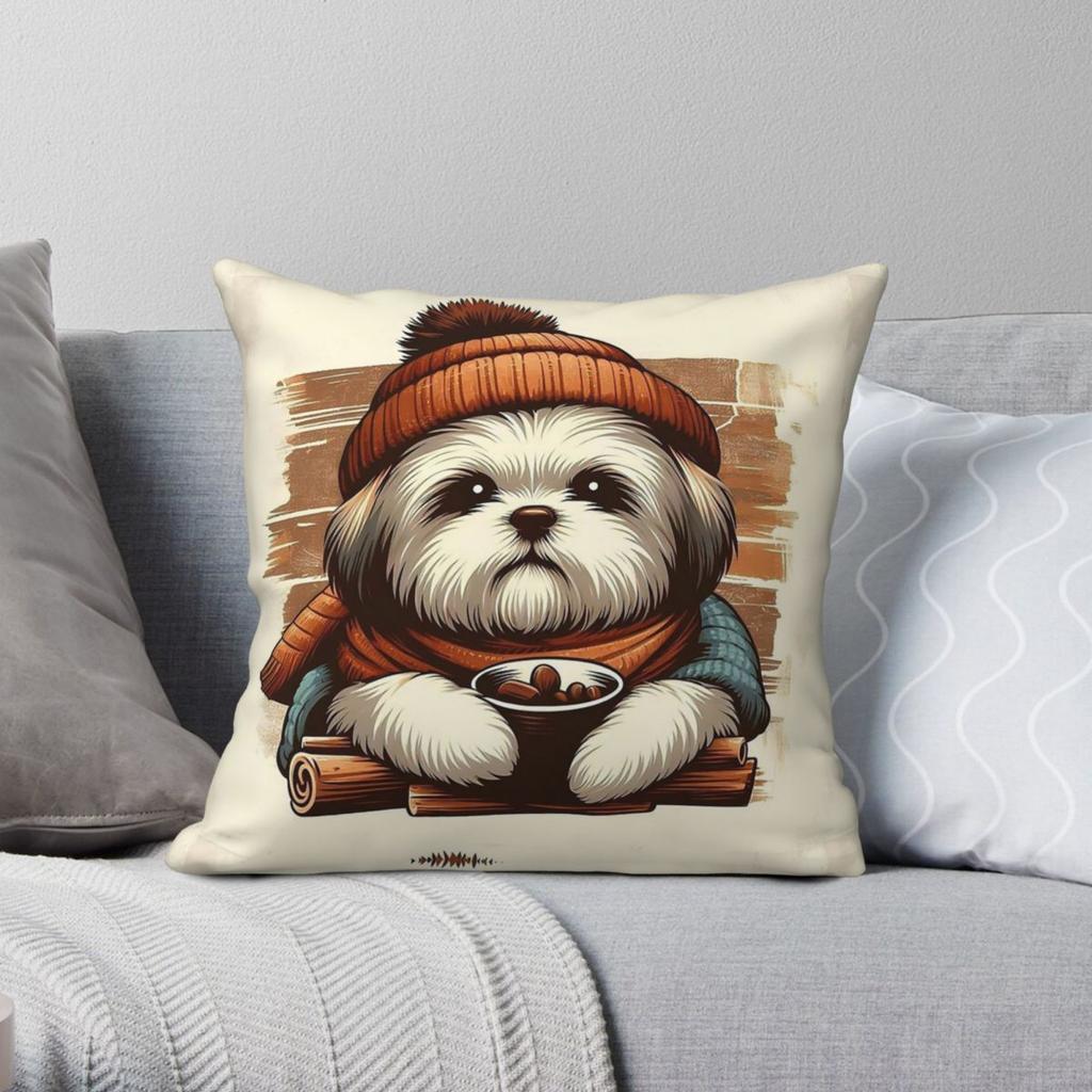 Lhasa Apso Pillowcase Polyester Linen Velvet Printed Zip Decorative Sofa Seater Cushion Cover x
