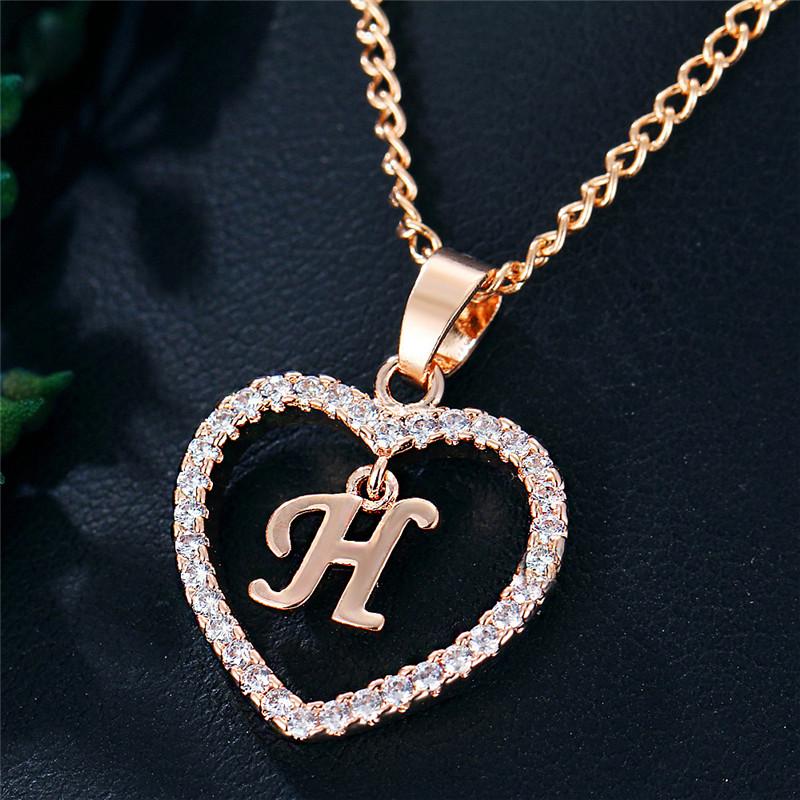 Charming Alphabet Elegant Pendant Initial Letter Simple Exquisite Love Heart Necklace Fashion DIY